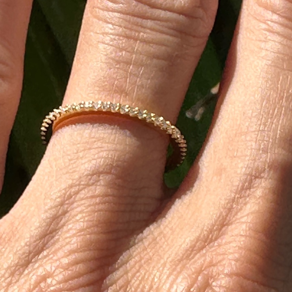 894. Moissanite .925 Sterling Silver Eternity Band 18K Gold Plated Ring - Picture 3 of 8